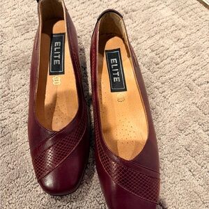 Elite Brand Women's Burgundy Leather Slip-On Low Heels
